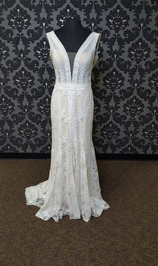 Casablanca BL288 Wedding Dress Size 14 Lace Ivory/Champagne Sleeveless
