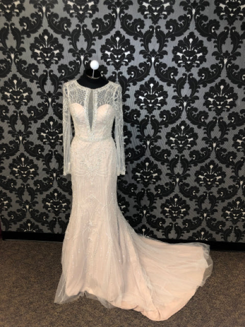 Justin Alexander 9894 Beaded Tulle Nude AS IS LOOSE BEADING THROUGHOUT/ BUTTONS | Something Blue .