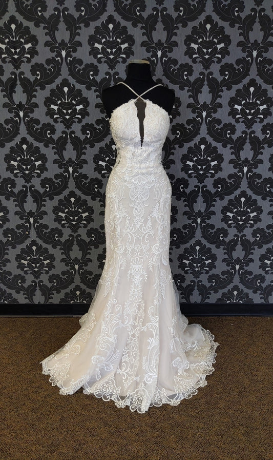 Stella York 7054IV Wedding Dress Size 6 Lace/Beading Ivory Sleeveless Sheath