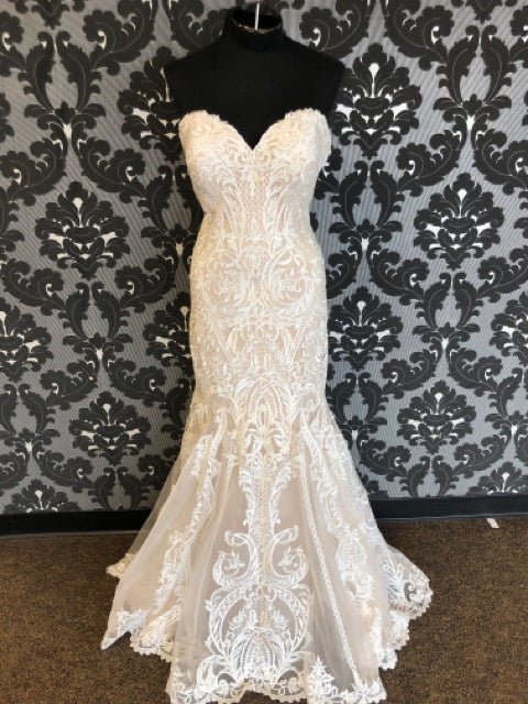 Allure Bridal 9727 Size 12 Nude and Ivory Lace Sequin Sweetheart Sheath