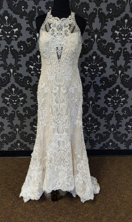 Allure Bridal C508 Wedding Dress Size 10P Lace/Beading Ivory/Nude Sleeveless