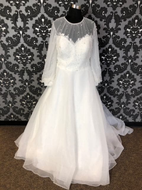 Jasmine Couture Wedding Dress Chiffon Ivory Size 26 Long Sleeve WEDDING DRESSES | Something Blue .