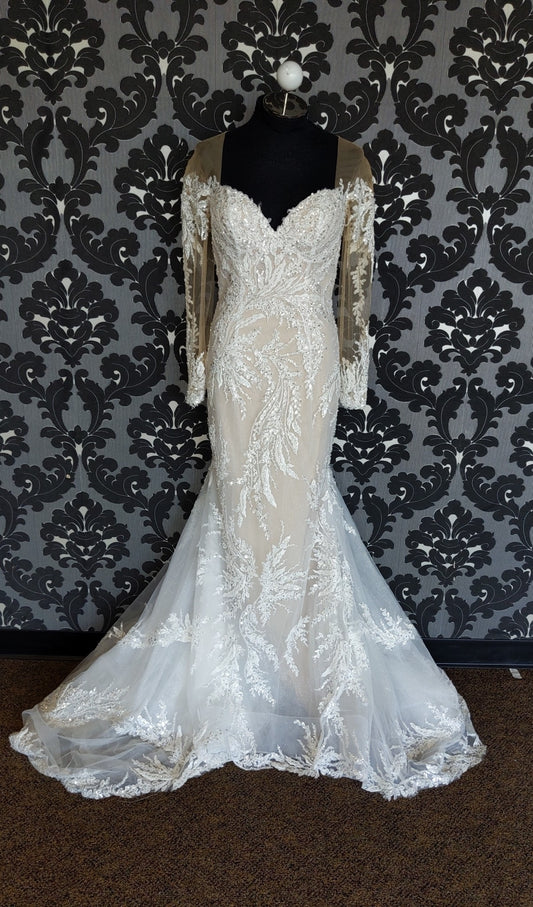 CallaBlanche 121229 Wedding Dress Size 10 Beaded Ivory/Champ Long Sleeve