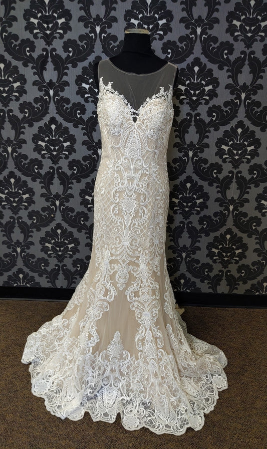 House of WU Jacquelin 19106 Size 10 Lace/Sequin Ivory/Champagne Wedding Dress