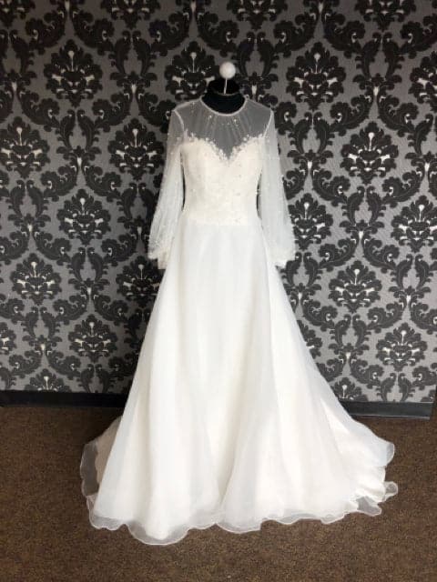 Jasmine Couture Wedding Dress Chiffon Ivory Size 12 Long Sleeve WEDDING DRESSES