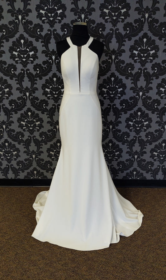 Stella York Wedding Dress Size 8 Crepe Ivory Sleeveless Sheath Halter
