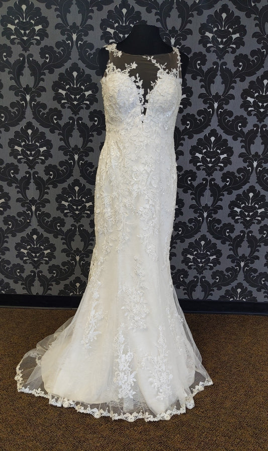 Essense D2478 Wedding Dress Size 14 Lace/Sequin Ivory Sleeveless Sheath
